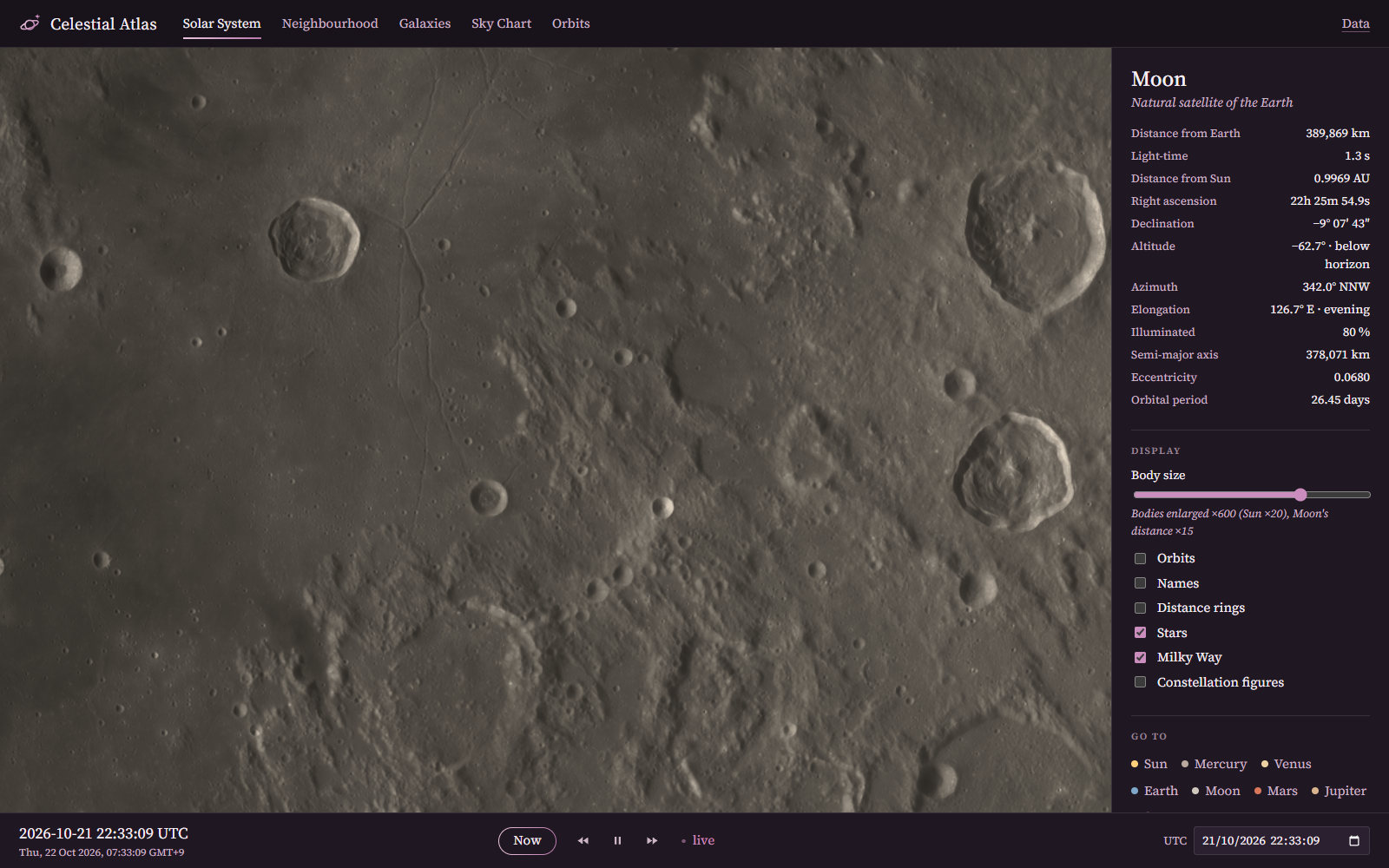 Lunar craters and a rille at close range