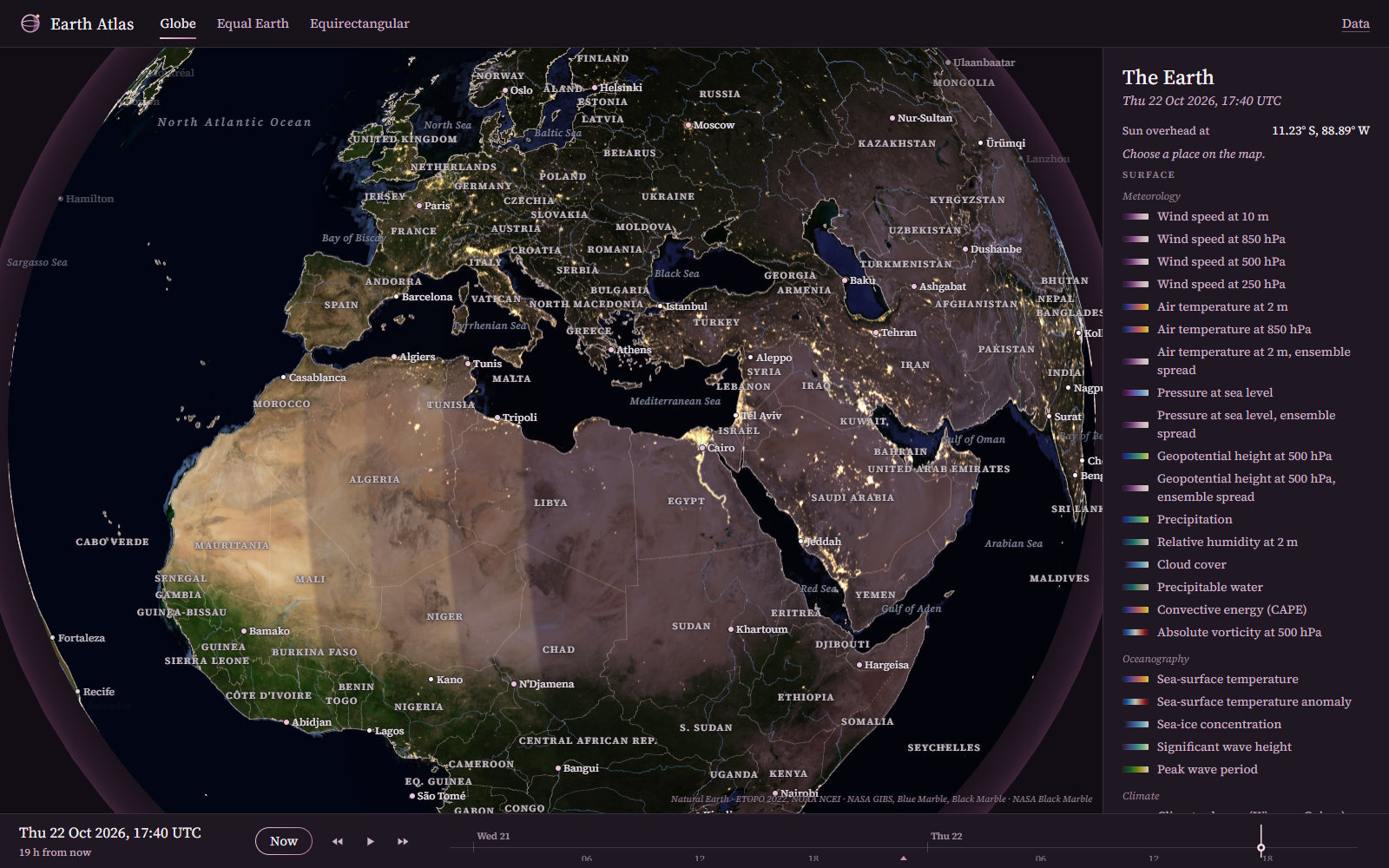 The Blue Marble by day and city lights by night over Europe and Africa
