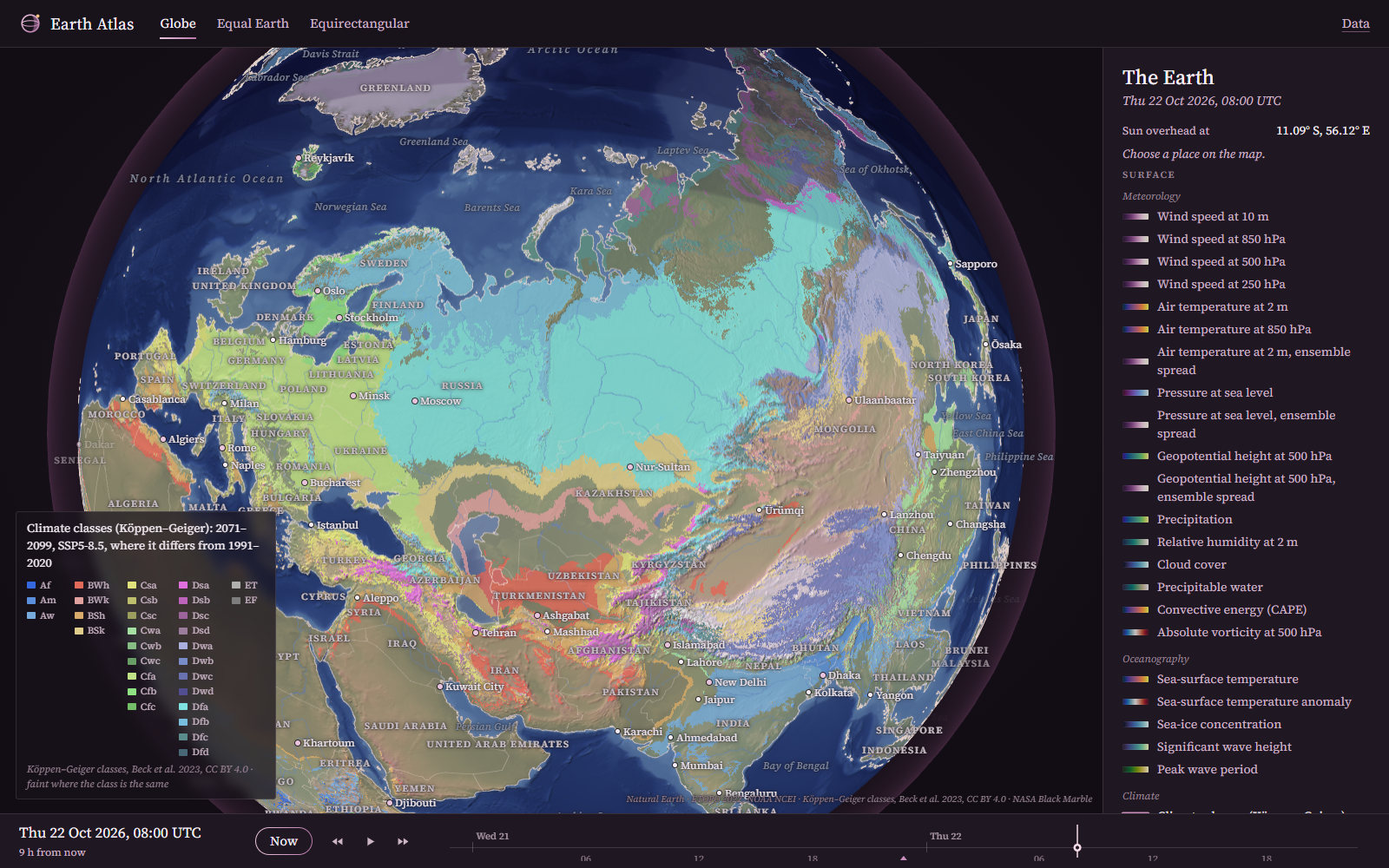 Climate classes of 2071–2099 under SSP5-8.5 where they differ from 1991–2020