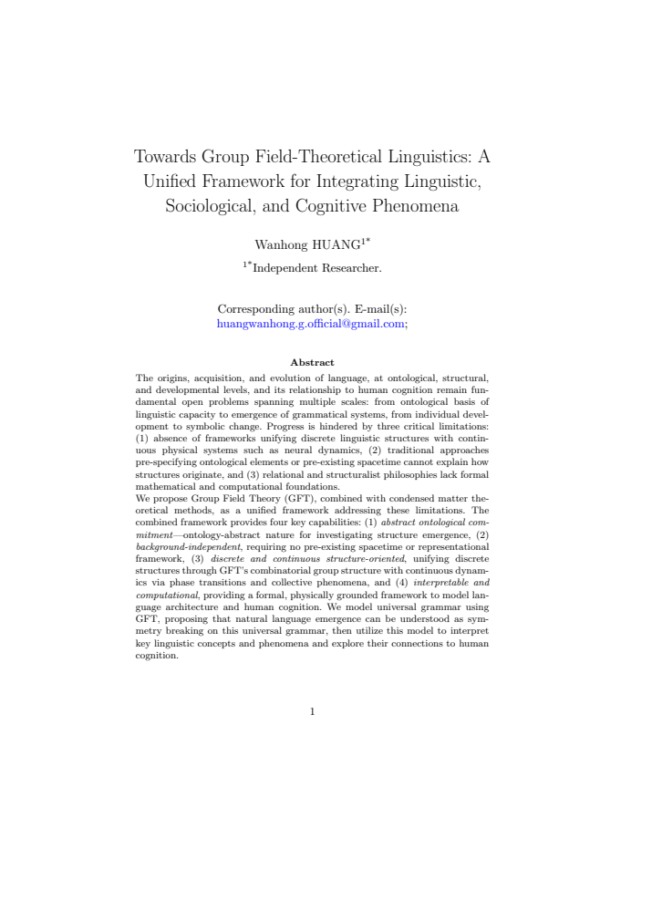 Towards Group Field-Theoretical Linguistics: A Unified Framework for Integrating Linguistic, Sociological, and Cognitive Phenomena の実際の第1頁