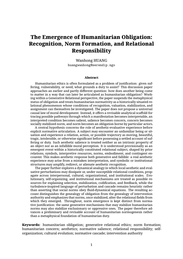The Emergence of Humanitarian Obligation: Recognition, Norm Formation, and Relational Responsibility の実際の第1頁