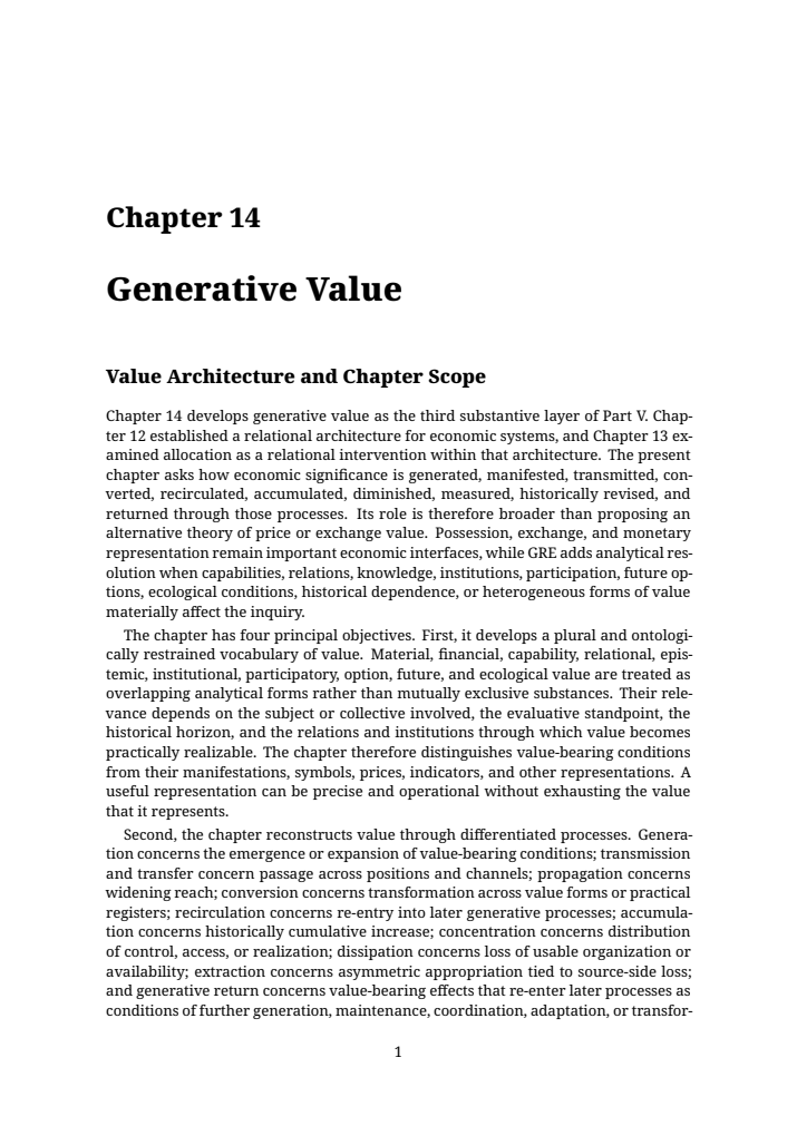 Generative Relational Economics - Chapter 14: Generative Value の実際の第1頁